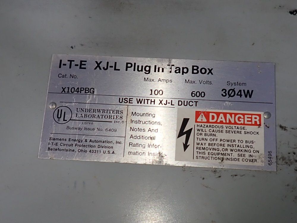 Siemens 100 Amps / 600 Vac Bus Plug - X104pbg