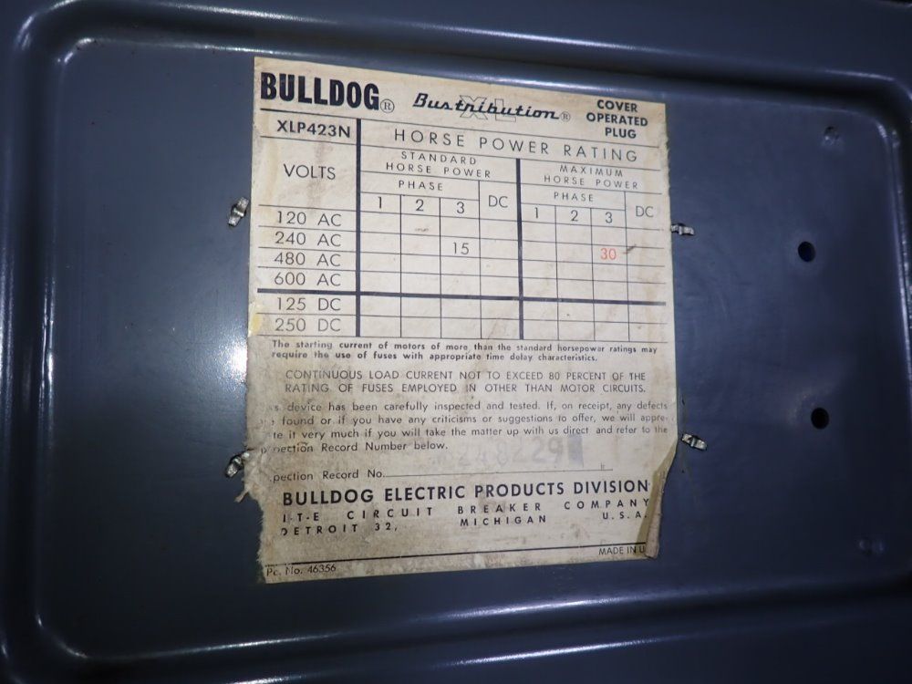 Bulldog Electric 100 Amps / 480 Vac Bus Plug - Xlp423n