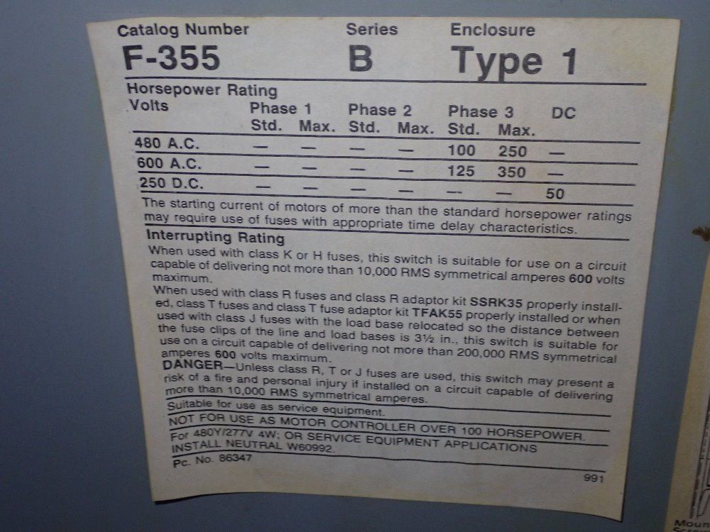 Siemens 400 Amp Fusible Disconnect - F355