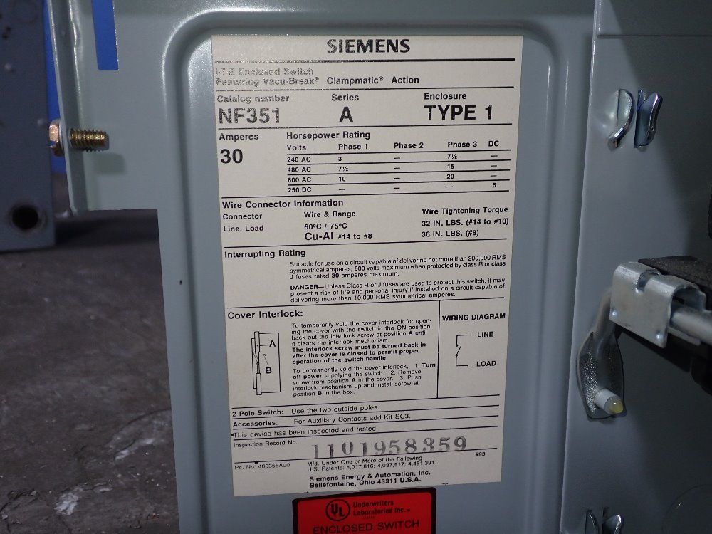 Siemens 30 Amp Non-fusible Disconnect - Nf351