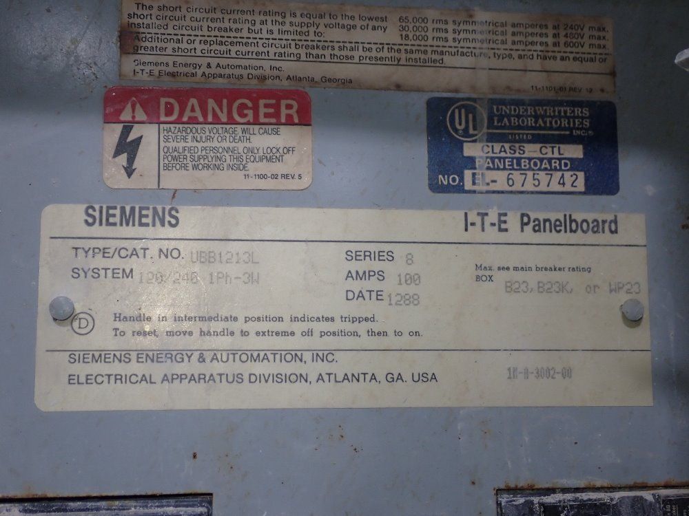 Siemens 100 Amp Panelboard - Ubb1213l