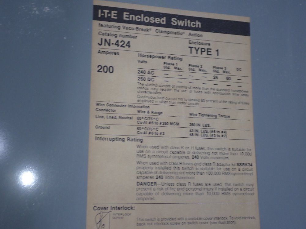Ite 200 Amp Non-fusible Disconnect - Jn424