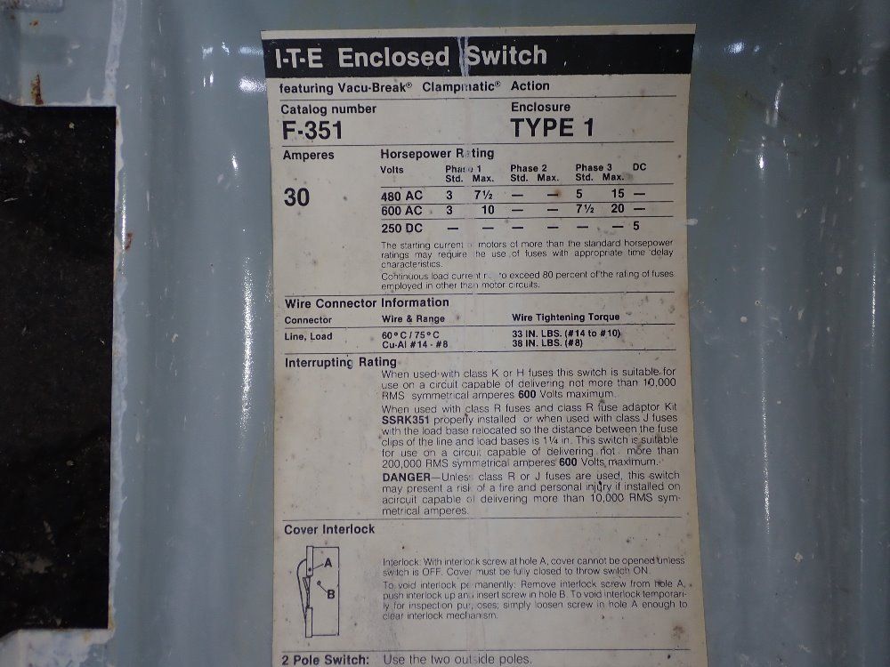 Ite 30 Amp Fusible Disconnect - F351