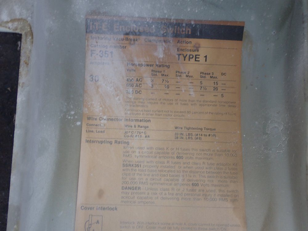 Ite 30 Amp Fusible Disconnect - F351