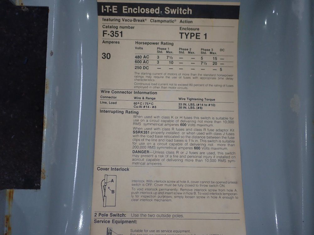 Ite 30 Amp Fusible Disconnect - F-351