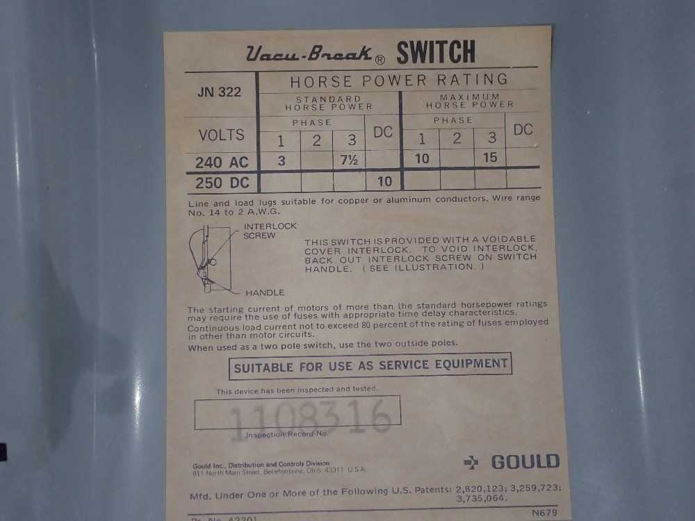 Gould 60 Amp Fusible Disconnect - Jn 322