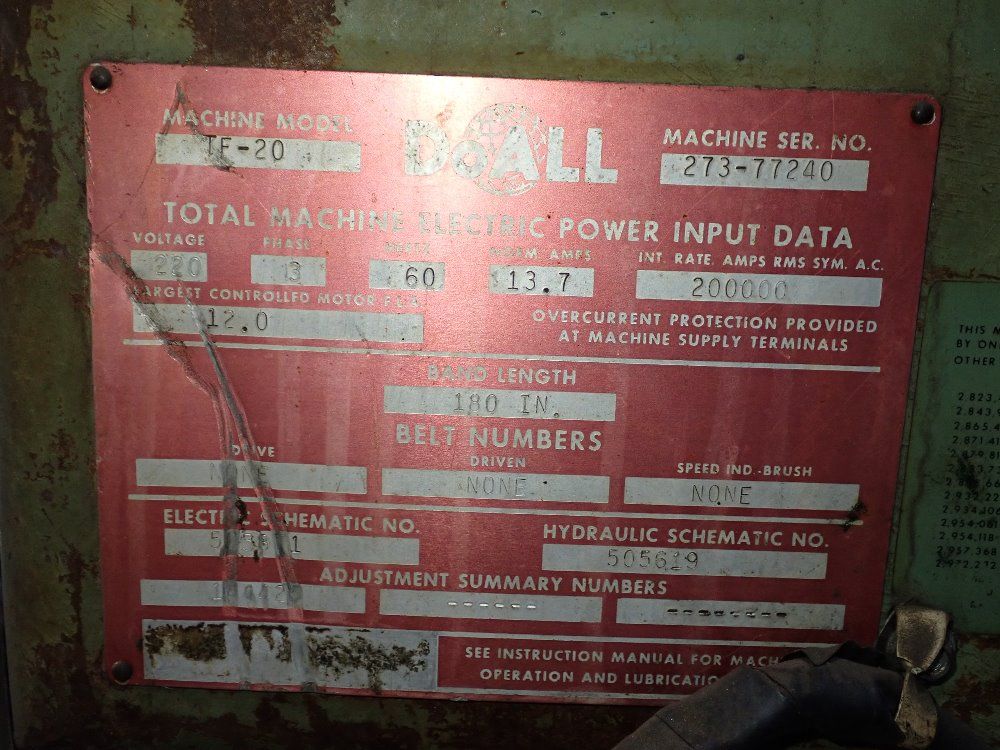 Doall 21" Vertical Band Saw - Tf-20