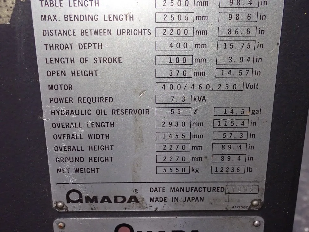 Amada 80 Tonx 98" Press Brake - Fbd-8025e