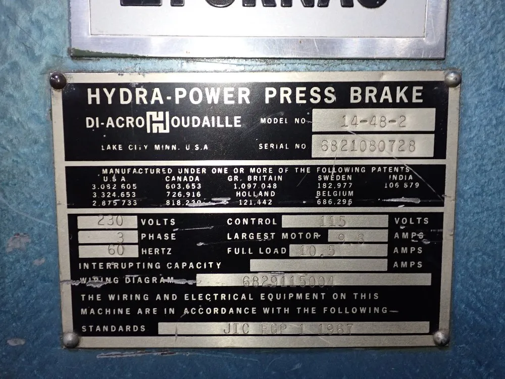 Di-acro Houdaille 48" Press Brake - 14-48-2
