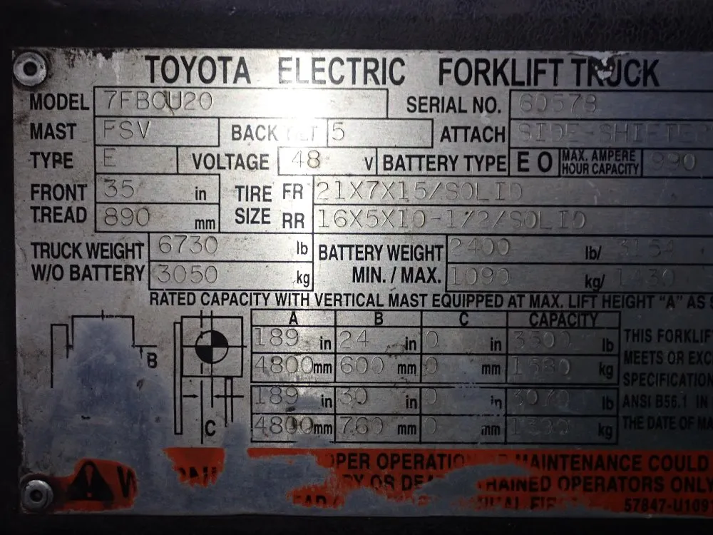 Toyota 3500 Lbs Electric Forklift - 7fb0u20