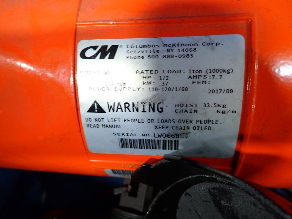 Columbus Mckinnon Co 1 Ton Electric Chain Hoist - Wh