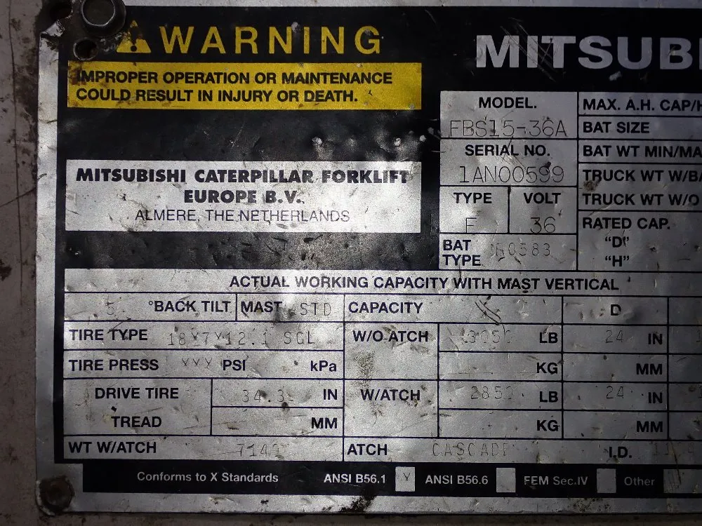 Mitsubiehi 3000 Lbs Electric Forklift - Fbs15-36a