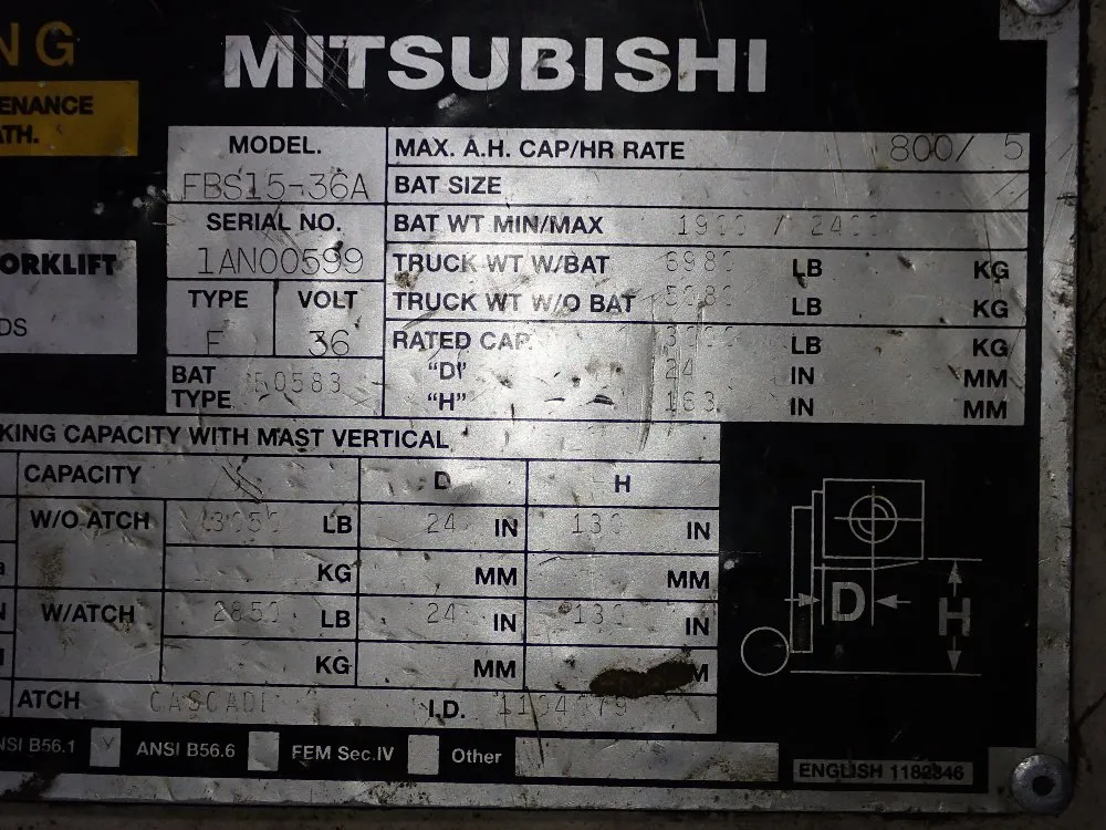 Mitsubiehi 3000 Lbs Electric Forklift - Fbs15-36a