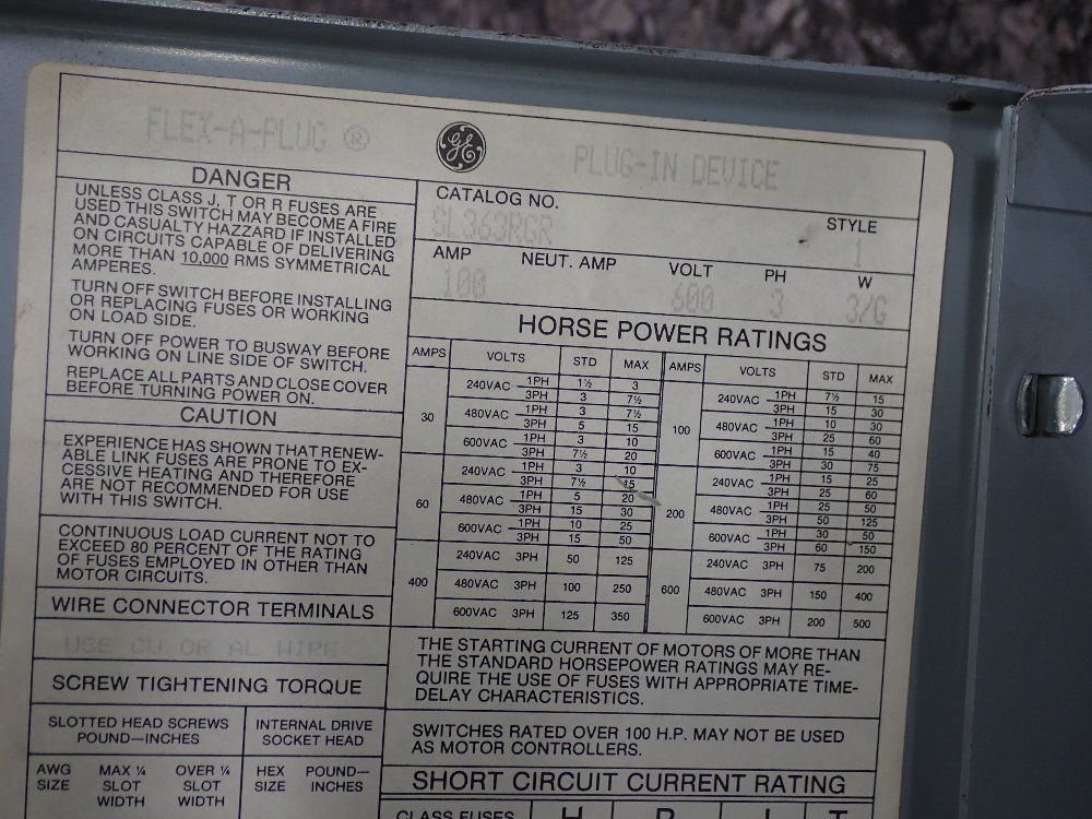 General Electric 100 Amp Bus Plug - Sl363rgr