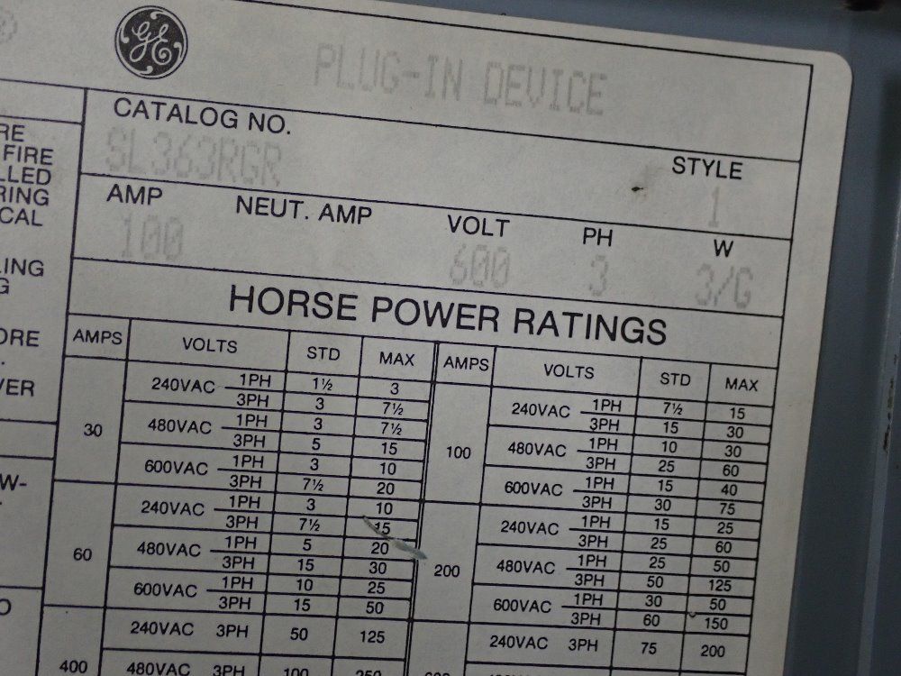 General Electric 100 Amp Bus Plug - Sl363rgr