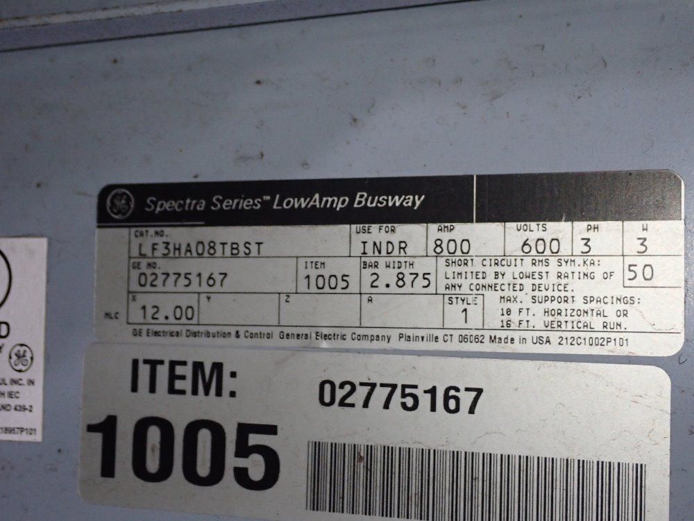 General Electric 800 Amp Busway - Lf3ha08tbst