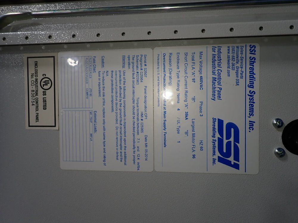 Ssi Shredding Systems Inc 75hp Shredder - M70e(40)