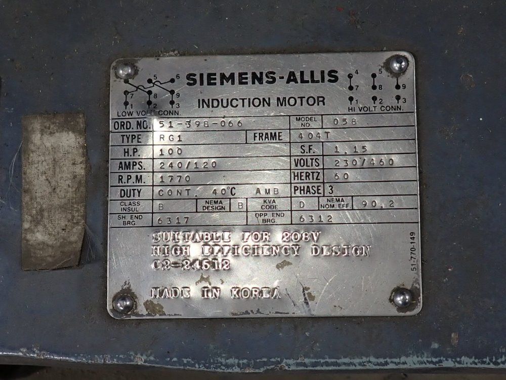 Siemens 100 Hp Motor - 058