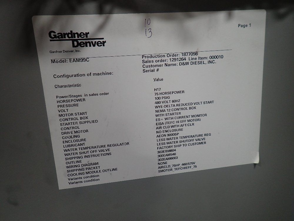 Gardner Denver 75 Hp Air Compressor - Eam99c