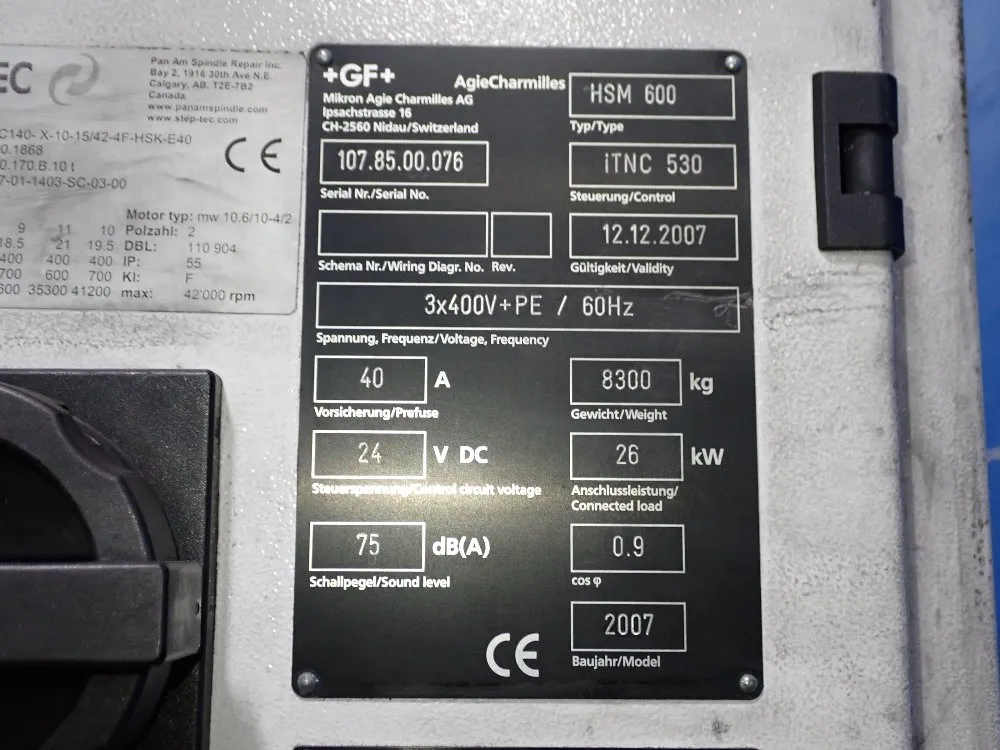 Mikron 24 1/2" X 27 1/2" Cnc Vmc - Hsm 600