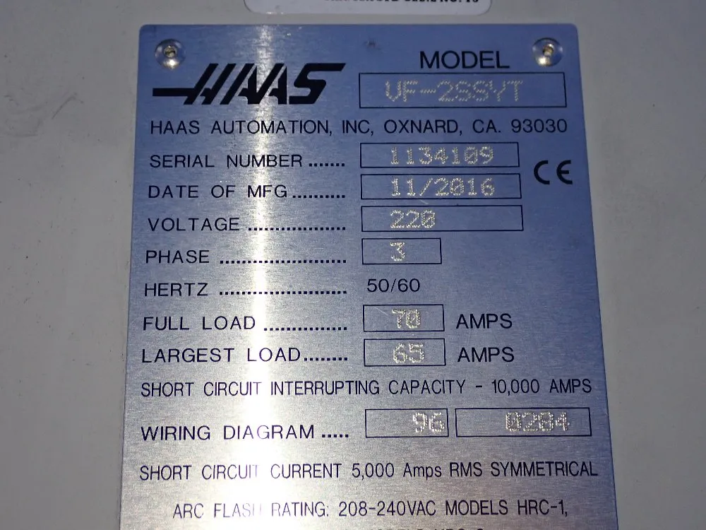 Haas 18" X 36" Cnc Vmc - Vf-2ssyt