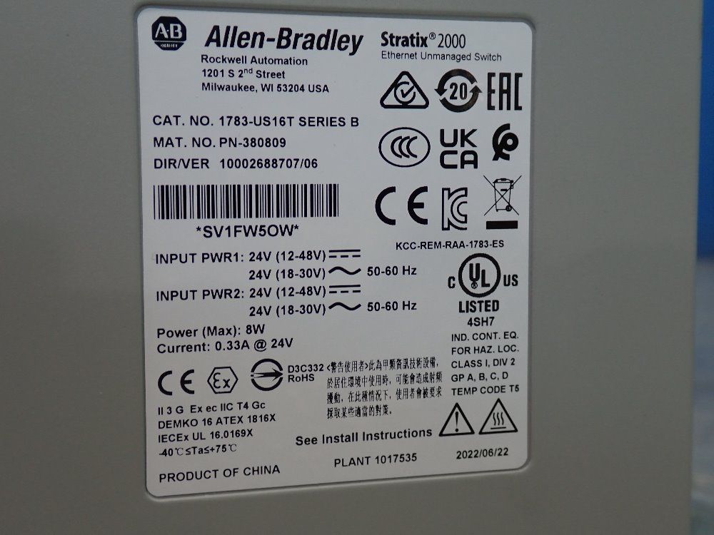 Allen Bradley Stratix 2000 Ethernet Unmanaged Switch - 1783-us16t