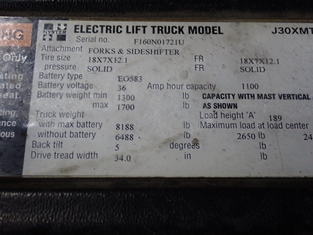 Hyster 2650 Lbs Electric Forklift - J30xmt