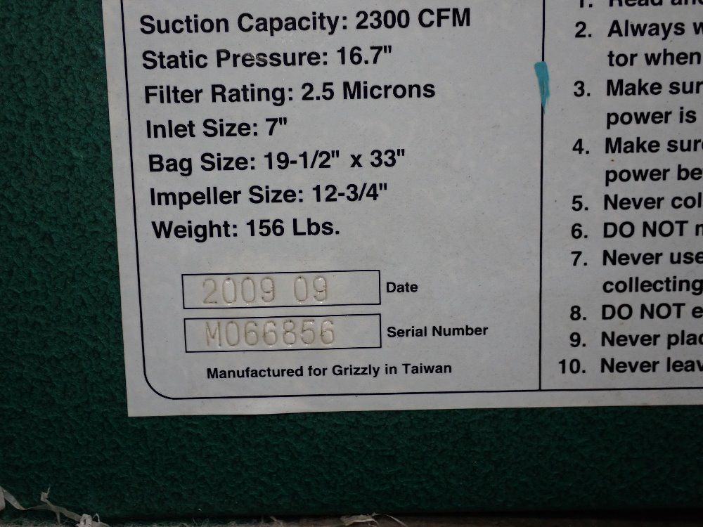 Grizzly 3 Hp Dust Collector - G1030z2