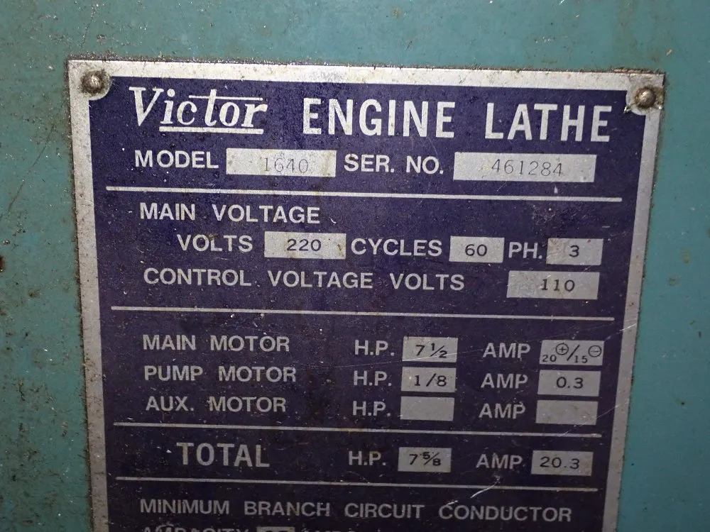 Victor 16"/18" X 38" Gap Bed Lathe - Victor-1640