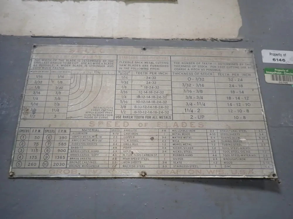 Grob 60 1/2" Throat Vertical Bandsaw - Ns60