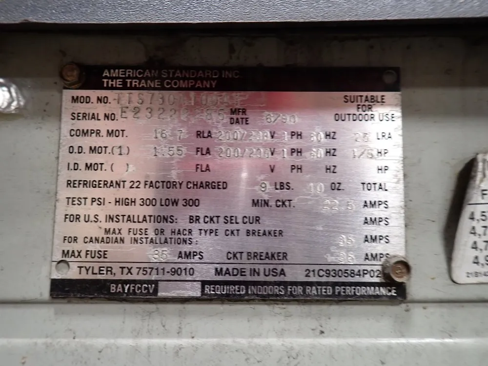 American Standard Inc Air Conditioner - Xv 1500