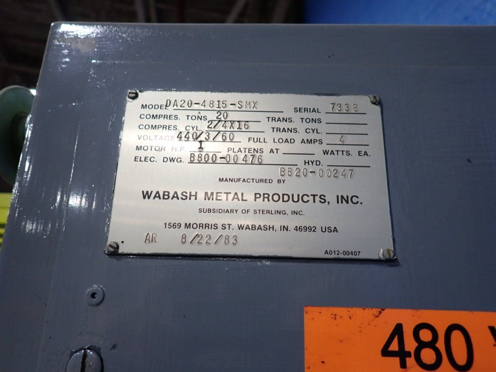 Wabash Metal Products Inc 20 Tons Press - Da20-4815-smx