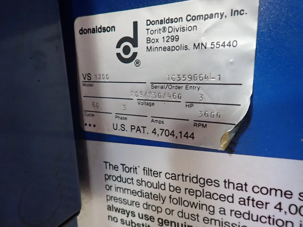 Donaldson Torit 3 Hp Dust Collector - Vs-1200