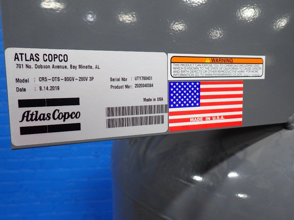 Atlas Copco 124 Gal Piston Air Compressor - Cr5-0ts-80gv-200v-3p
