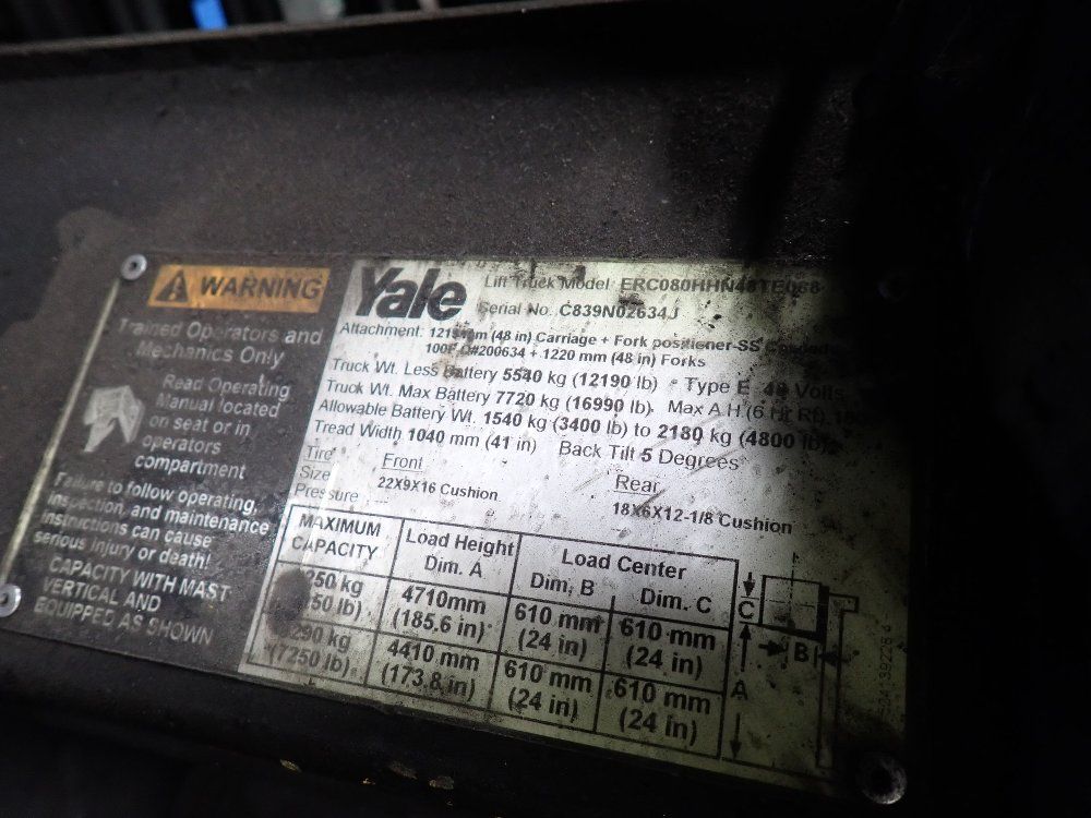 Yale 7150 Lbs Electric Forklift - Erc080hhn48te088
