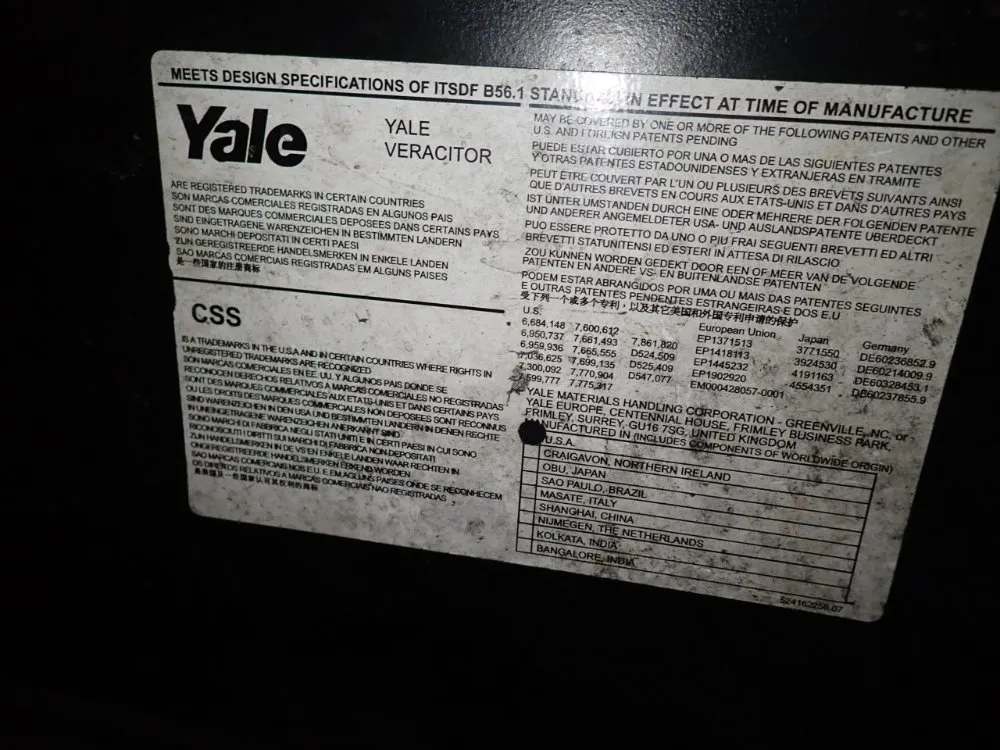 Yale 7250 Lbs Electric Forklift - Erc080vhn48te088