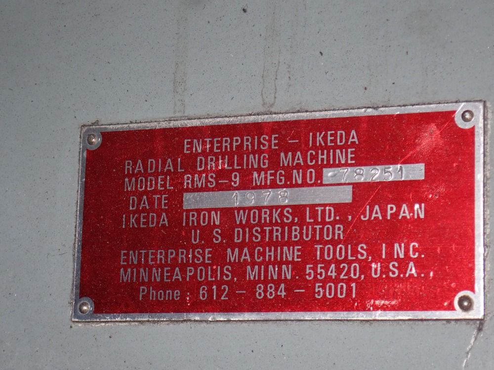 Ikeda Ironworks 9" Column X 36" Arm Radial Drill - Rms-9