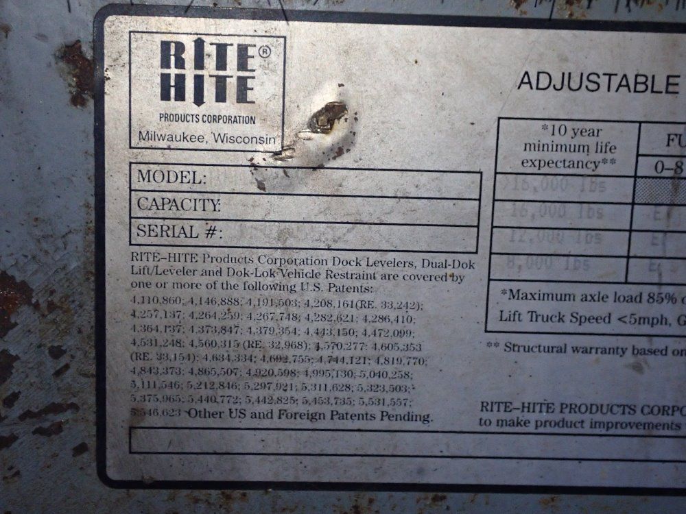 Rite Hite 72" X 83"/16000 Lbs Dock Leveler