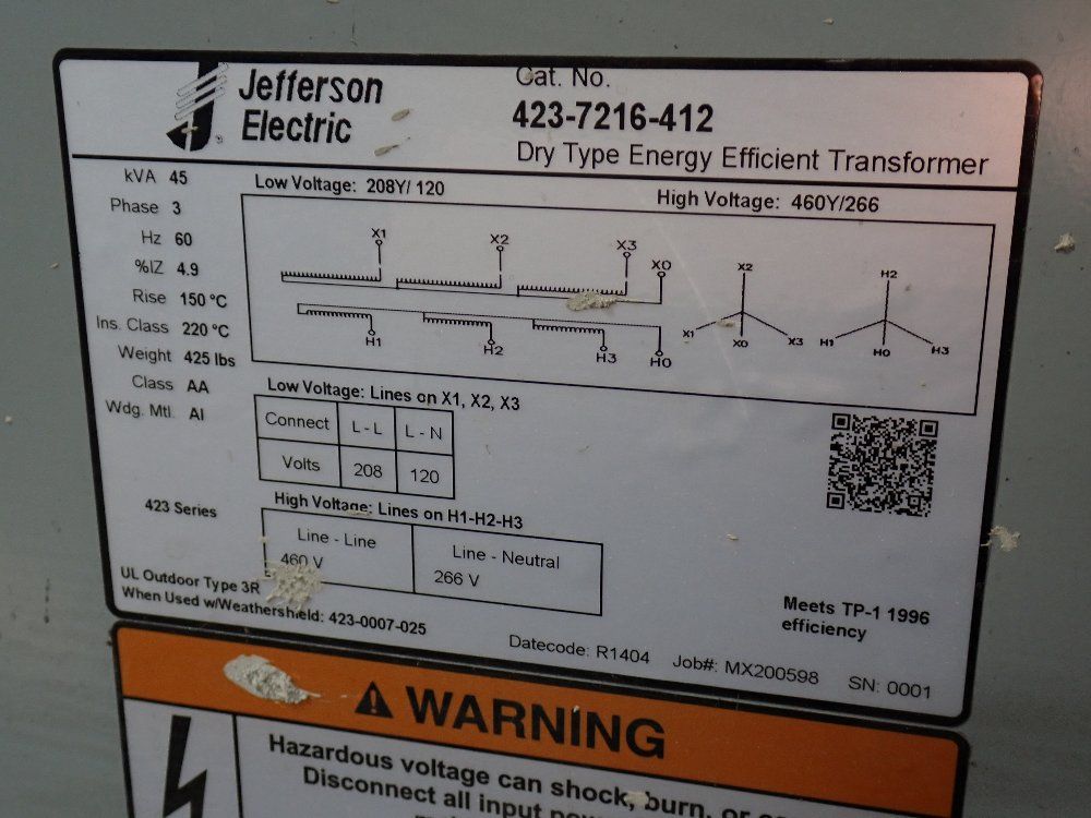 Jefferson Electric 45 Kva Transformer - 423-7216-412
