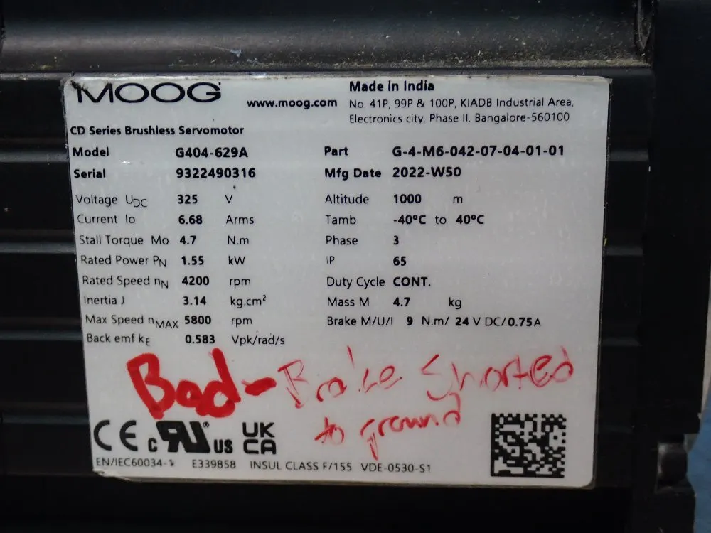 Moog 1.55hp Servo Motor - G404-629a