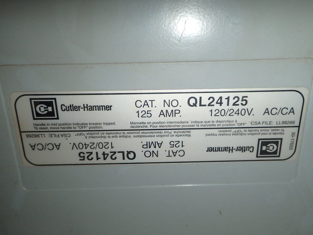 Cutler Hammer 125 Amp Load Center / Breaker Box - Ql24125