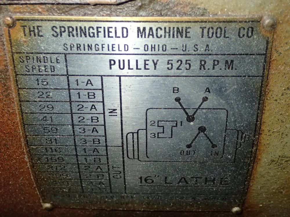 The Springfield Machine Tool Co 16'' / 32'' Lathe