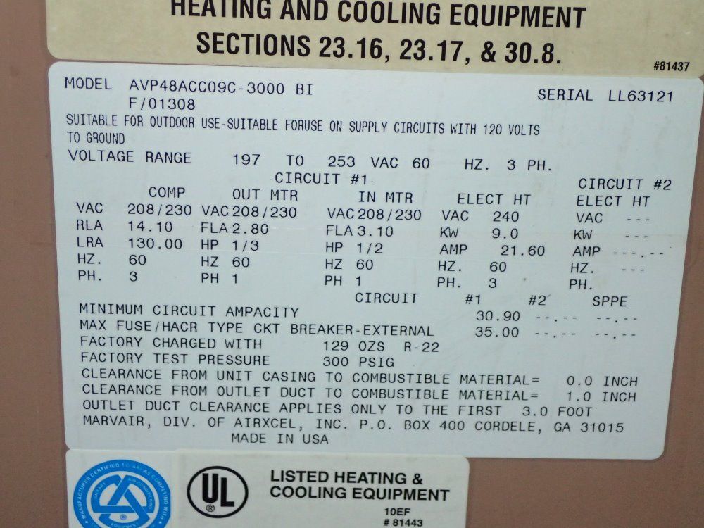 Marvair/airxcel Inc. Air Conditioning Unit