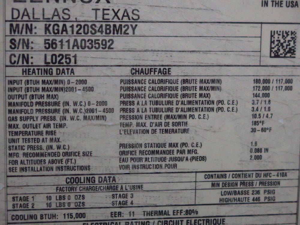 Lennox Rooftop Air Conditioning Unit - Kga120s4bm2y