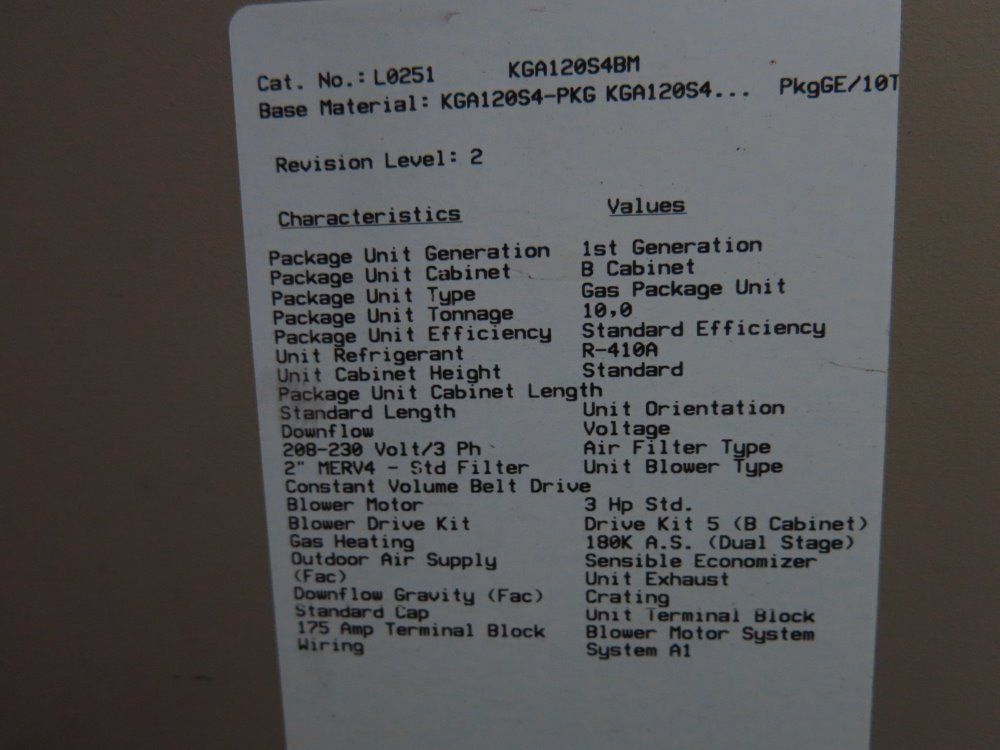 Lennox Rooftop Air Conditioning Unit - Kga120s4bm2y