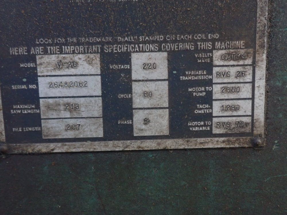 Doall 26" X 24" 30" X 30" Table V26 Vertical Band Saw - V26