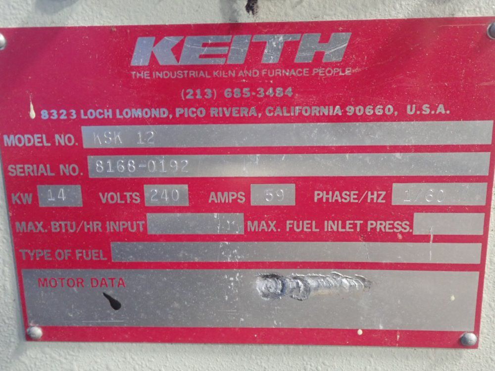 Keith 2912f/1600c 12" X 12" X 12" Chamber Ksk12 Furnace - Ksk12