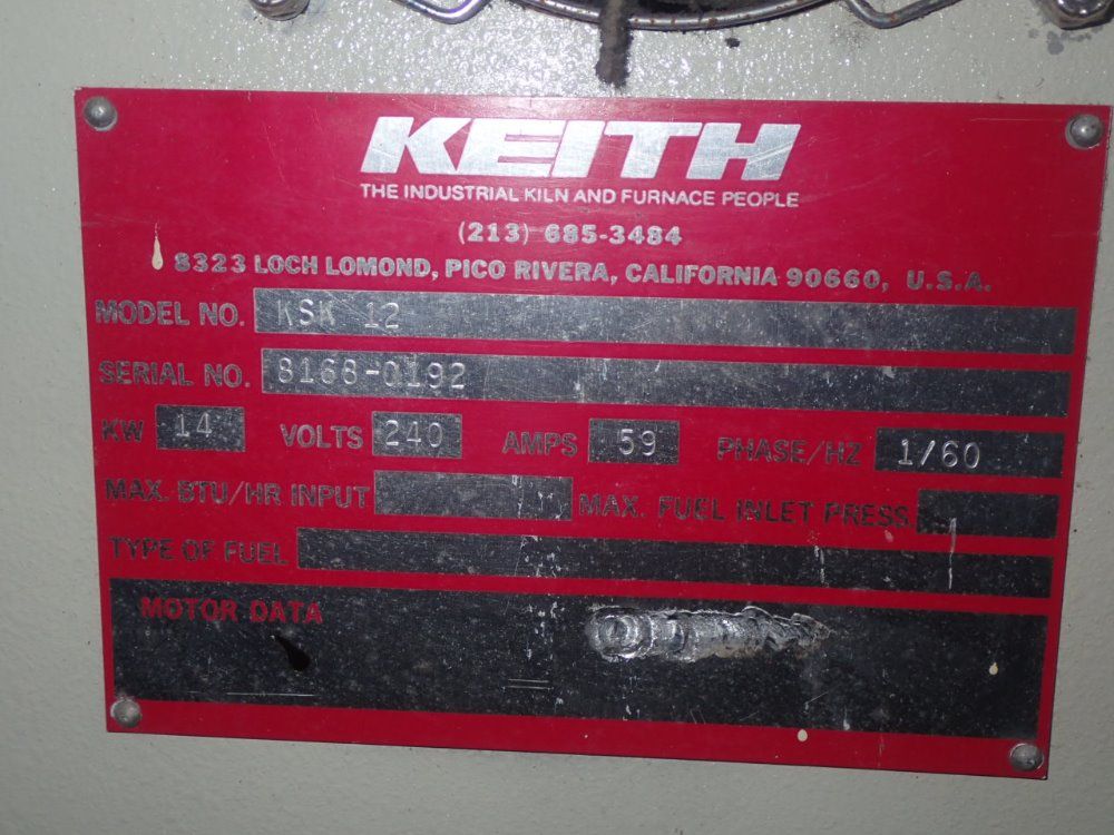 Keith 2912f/1600c 12" X 12" X 12" Chamber Ksk12 Furnace - Ksk12