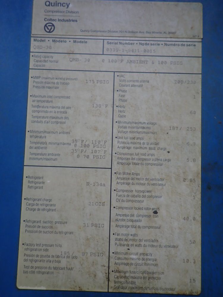 Quincy Air Compressor W/ Air Dryer