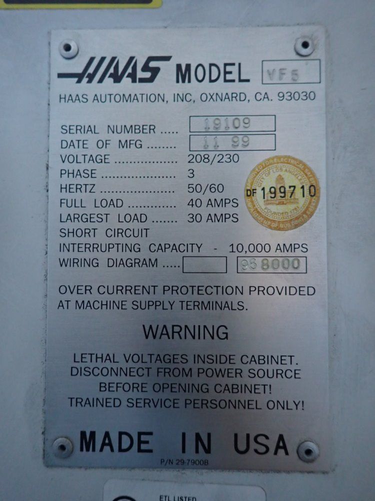 Haas 23" X 52" Vf5 Cnc Vmc - Vf5